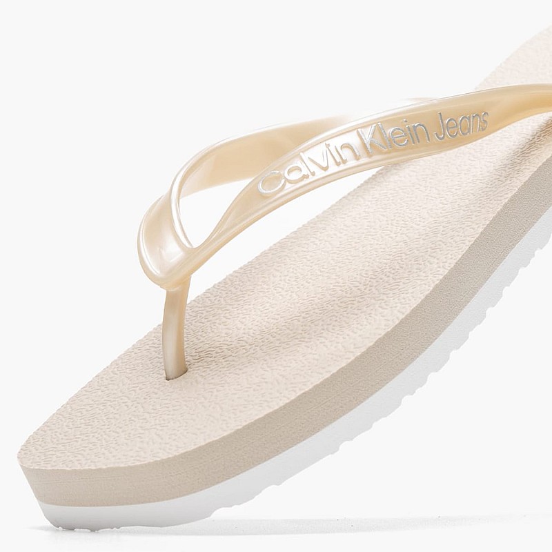 Women Flip Flops & Sandals Thong.Metallic Beige Rubber Calvin Klein