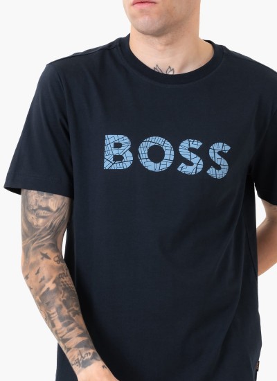 Ανδρικές Μπλούζες Te.Lgotexture Σκούρο Μπλε Βαμβάκι Boss