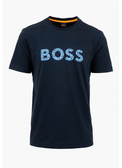Ανδρικές Μπλούζες Te.Lgotexture Σκούρο Μπλε Βαμβάκι Boss