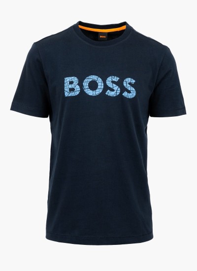 Ανδρικές Μπλούζες Te.Lgotexture Σκούρο Μπλε Βαμβάκι Boss