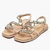 Women Flats V251605 Beige Leather-Fabric Alma En Pena