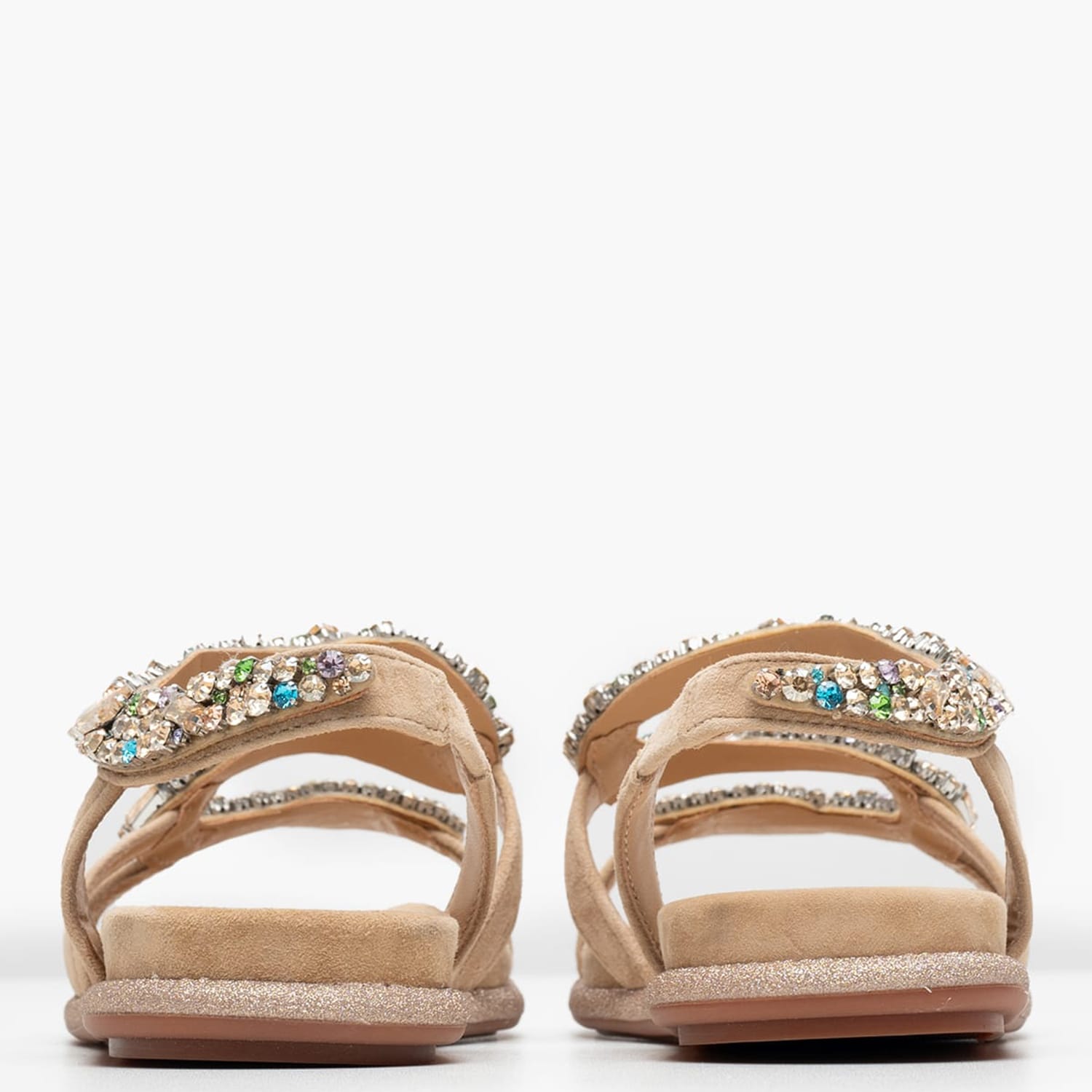 Women Flats V251605 Beige Leather-Fabric Alma En Pena