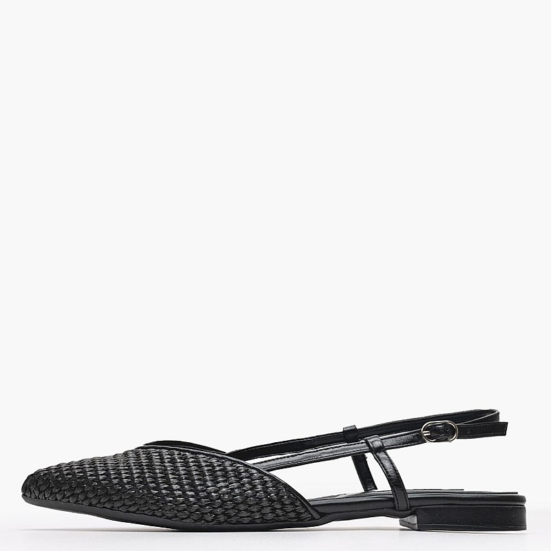 Γυναικεία Flats Julia Μαύρο Ψάθα Mortoglou