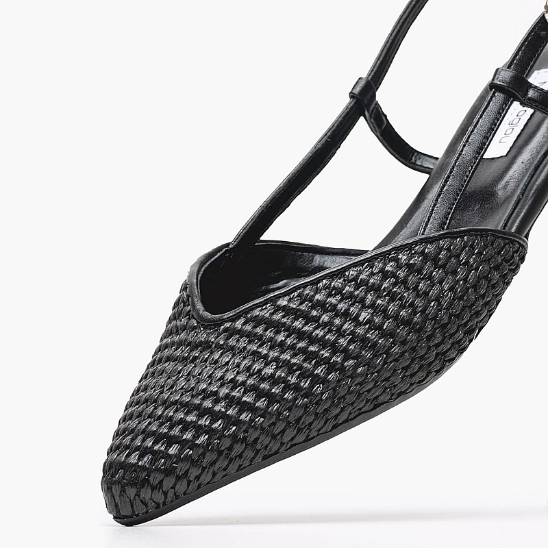 Γυναικεία Flats Julia Μαύρο Ψάθα Mortoglou