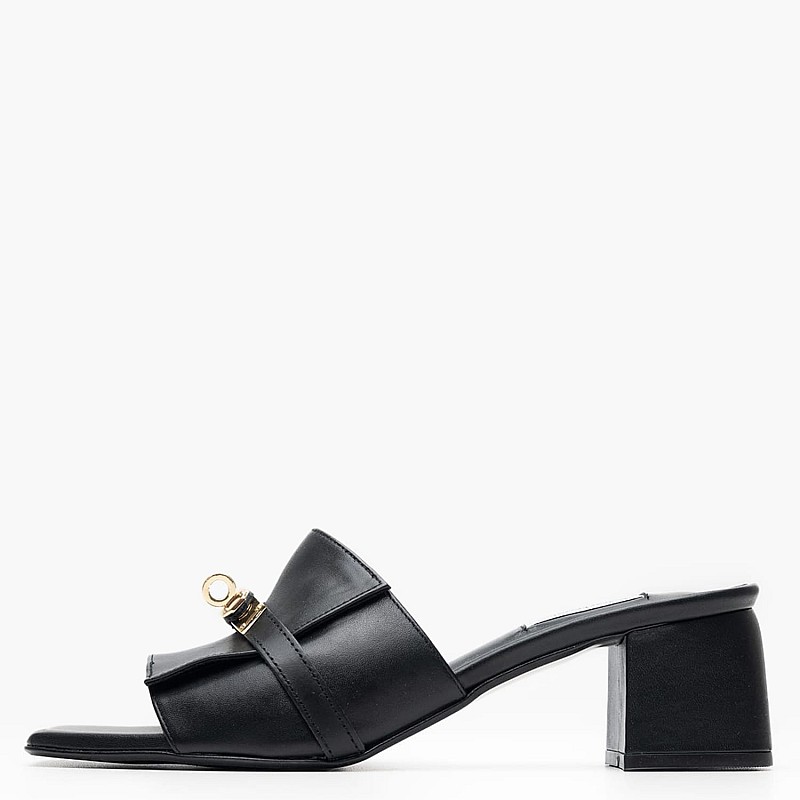 Women Mules Krystena Black Leather Mortoglou