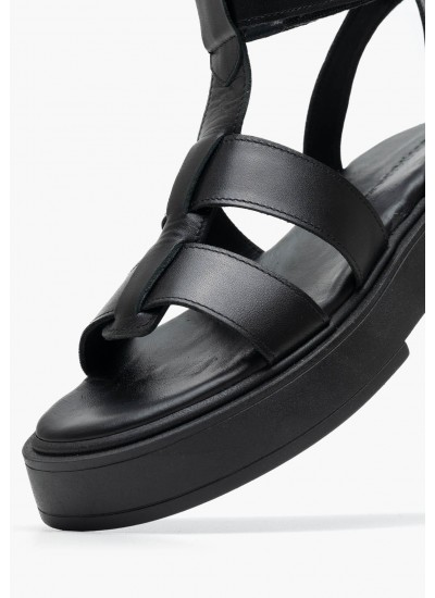 Women Sandals Low 5875 Black Leather Mortoglou