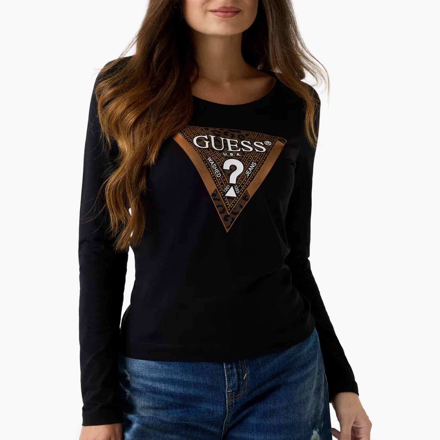 Guess Ls.Leo.Triangle Γυνακεία Μπλούζα - Τοπ Guess Ls.Leo.Triangle-Black