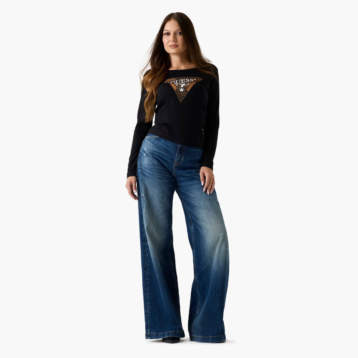 Guess Ls.Leo.Triangle Γυνακεία Μπλούζα - Τοπ Guess Ls.Leo.Triangle-Black